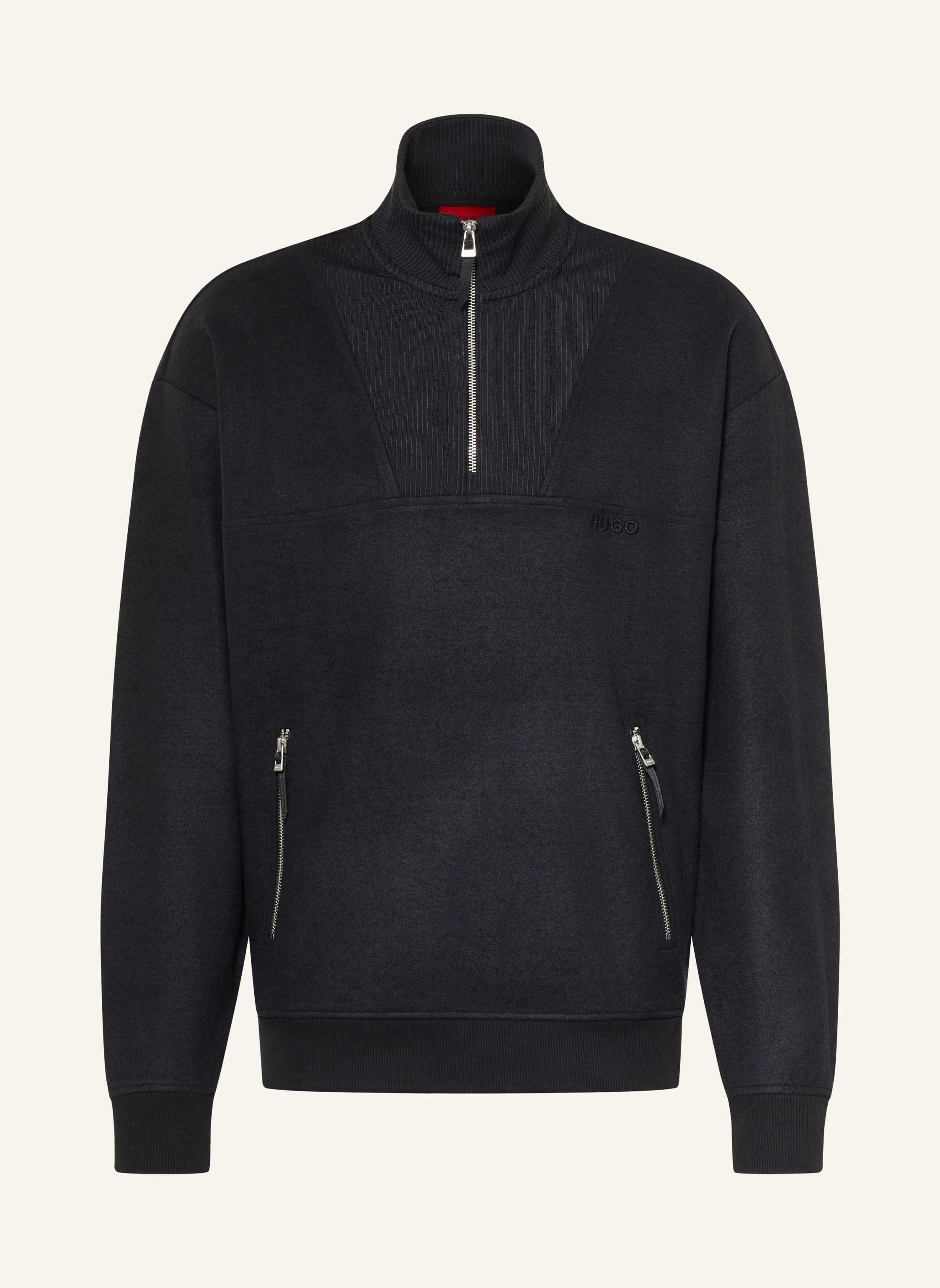 HUGO Fleece-Troyer DERENZIP im Materialmix