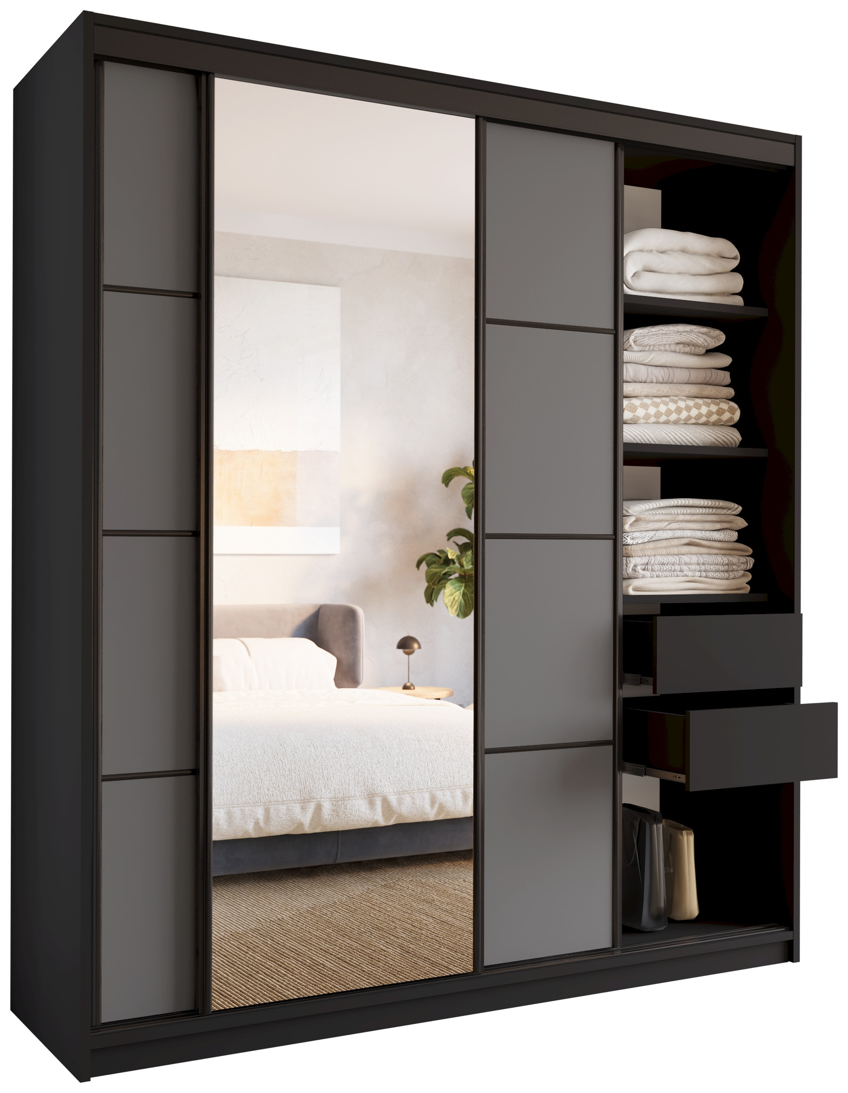 Szafa przesuwna z lustrem 180 cm LOFT z półkami