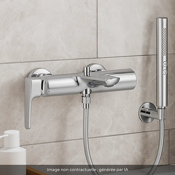 Pack mitigeur bain douche JACOB DELAFON Aléo    douchette Shift  ronde   flexible lisse 160 cm