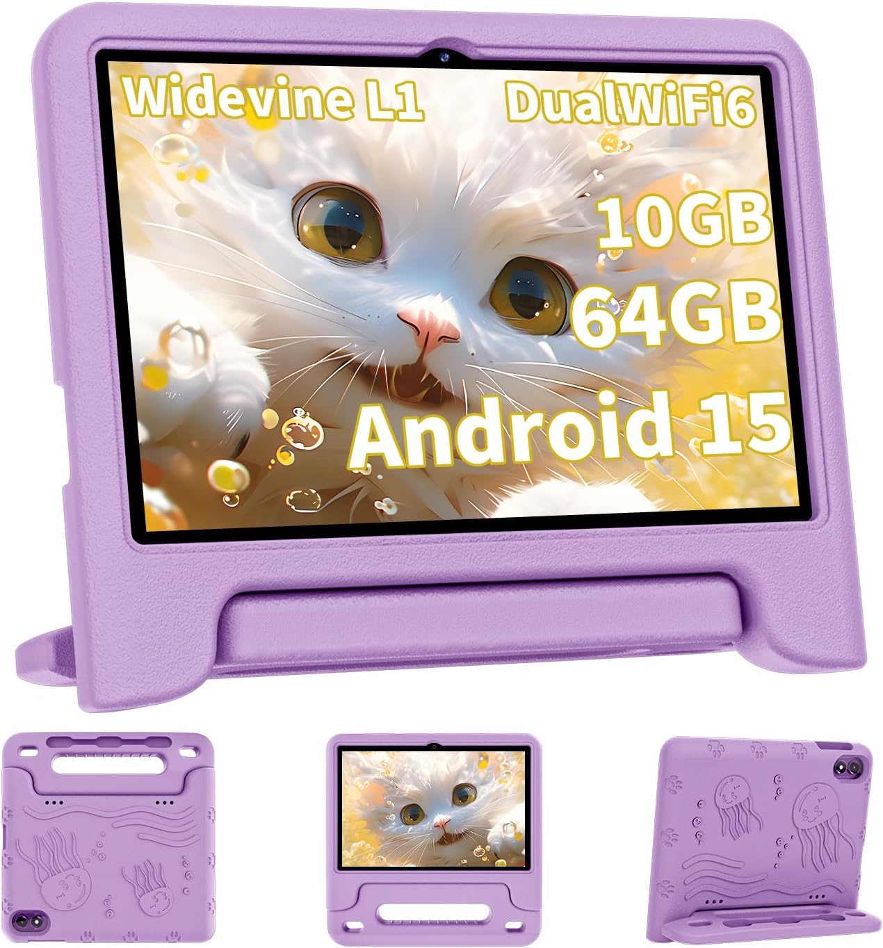 COLORROOM 2026 Upgraded Android 15 Tablet, 10inch Kids Tablet, Octa-core CPU, 10GB+64GB+1TB Expand Tablets for Kids with Kids Space, Parental Control, 6000mAh Big Battery,Touchscreen Tableta (Purple)