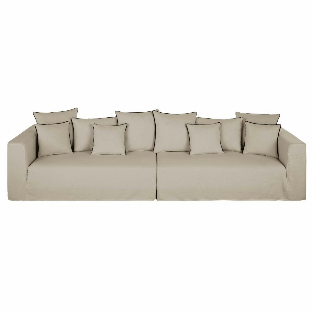 Gipsy - Canapé 4/5 places en lin supérieur beige