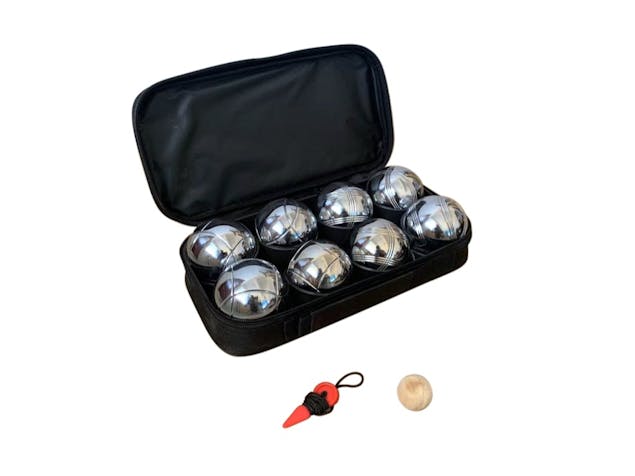 Deluxe 8 Metal Bowls Bocce/Petanque Silver Game Set w/ Rules