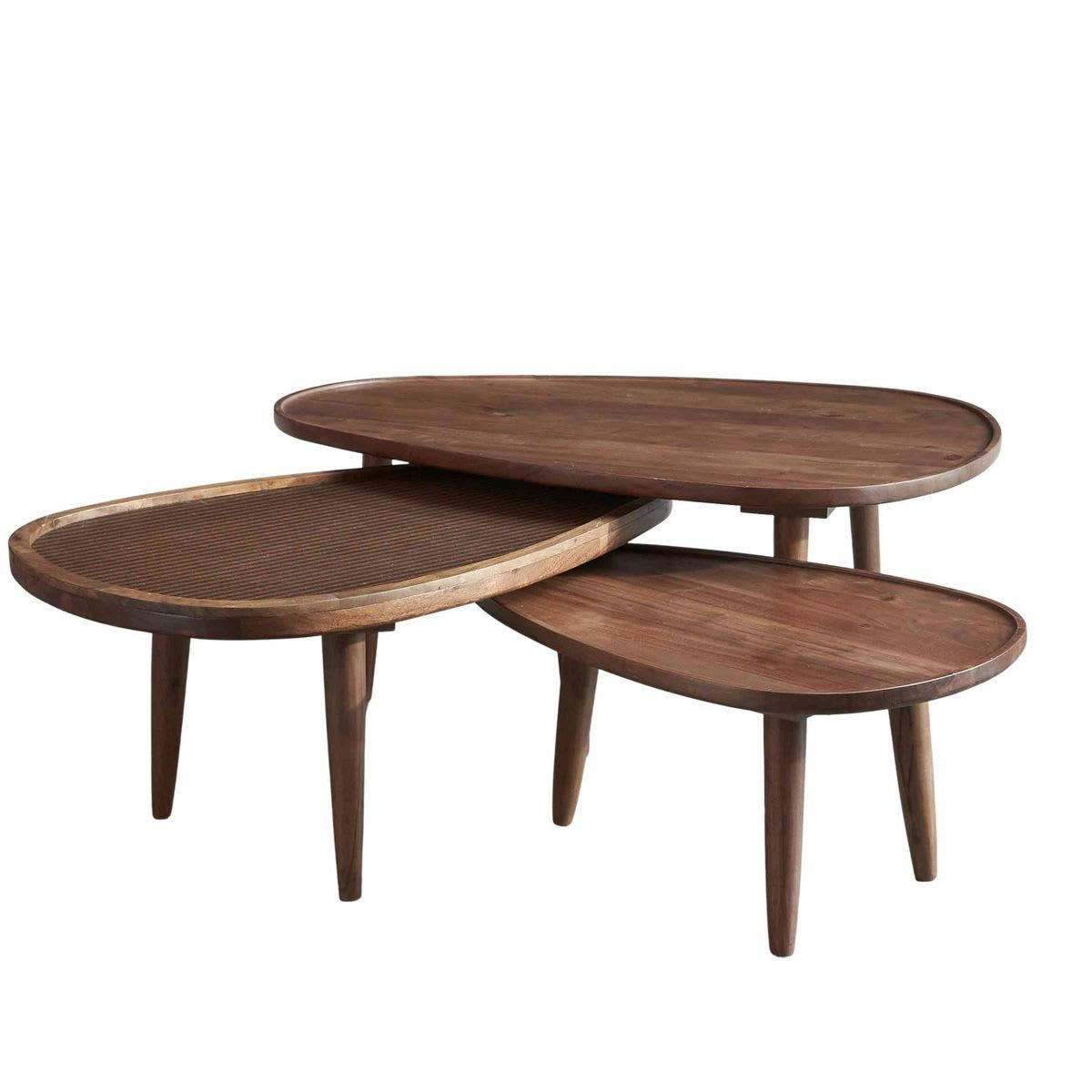 - Set de 3 tables basses gigognes en acacia