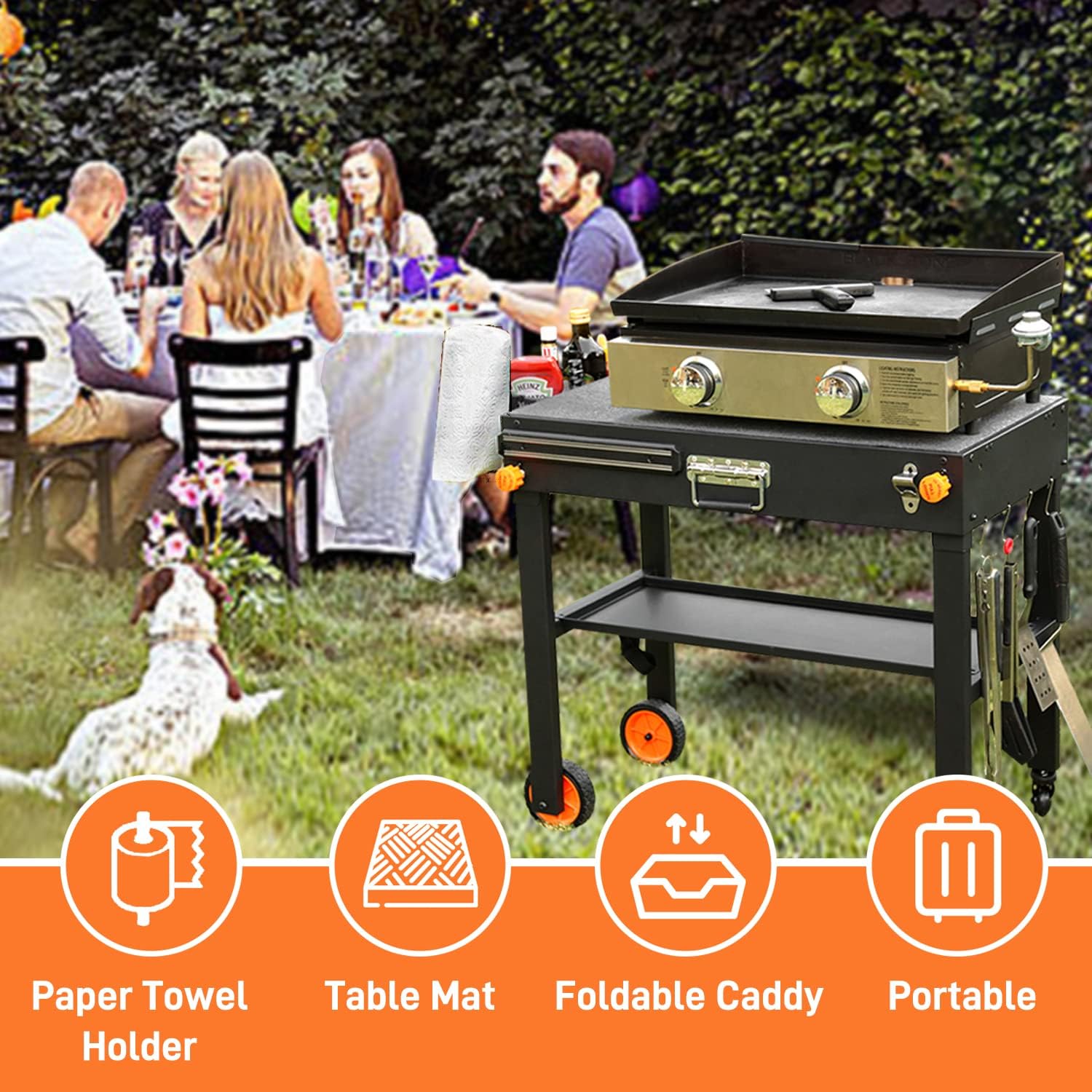 Grill Table for Blackstone Griddle  Portable Griddle Table with Caddy - Fit 17” or 22” Other Tabletop Grill  Foldable Ninja Grill Stand& Blackstone Griddle Stand for Outdoor Tailgating-Camping