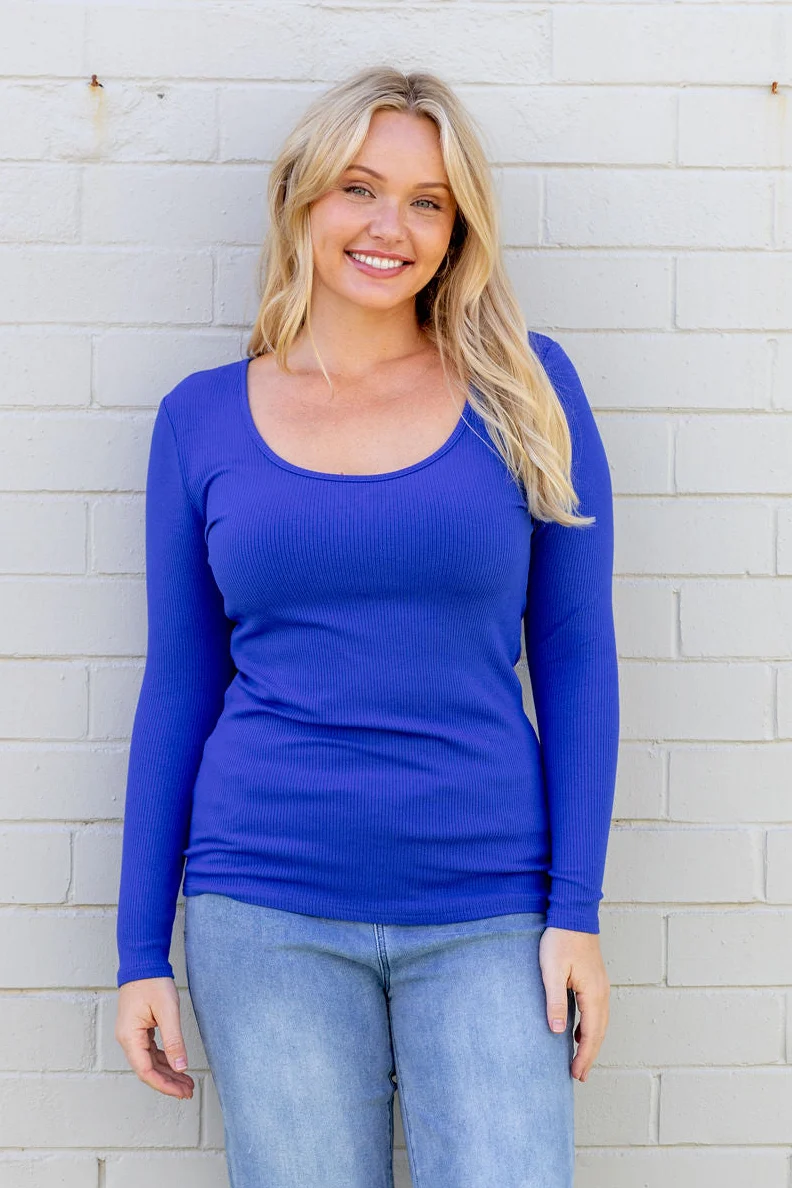 Billi Long Sleeve Rib Tee in Cobalt