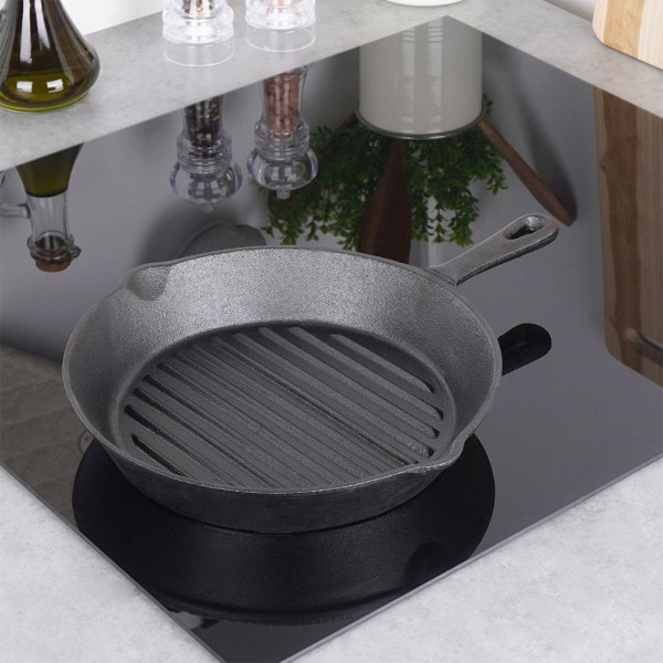Patelnia żeliwna grillowa okrągła 24 cm