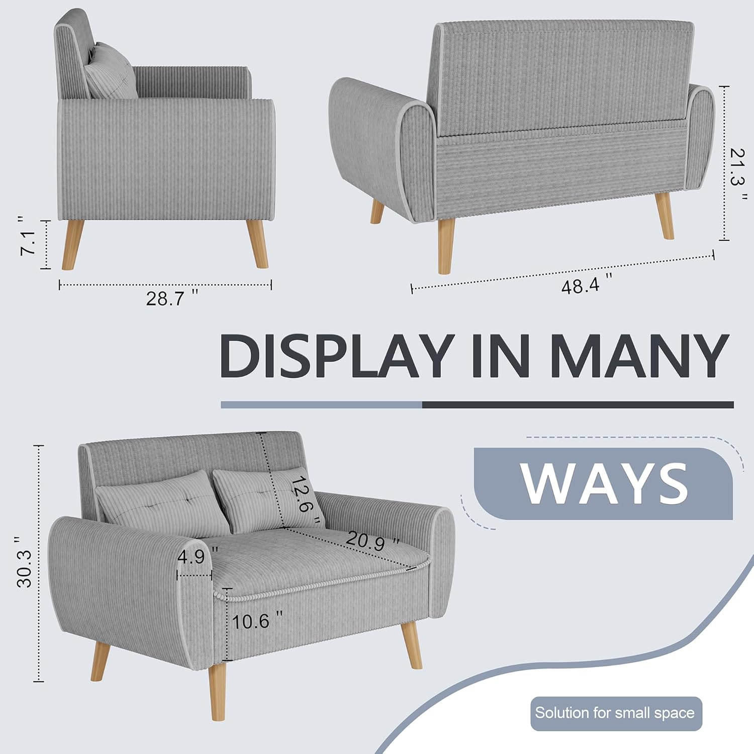 Shintenchi Small Modern Loveseat Couch Sofa, Mid Century Fabric Upholstered 2-Seat Sofa Couch Love Seats Furniture for Small Space,Living Room,Studio,Apartment with 2 Pillows,Light Grey