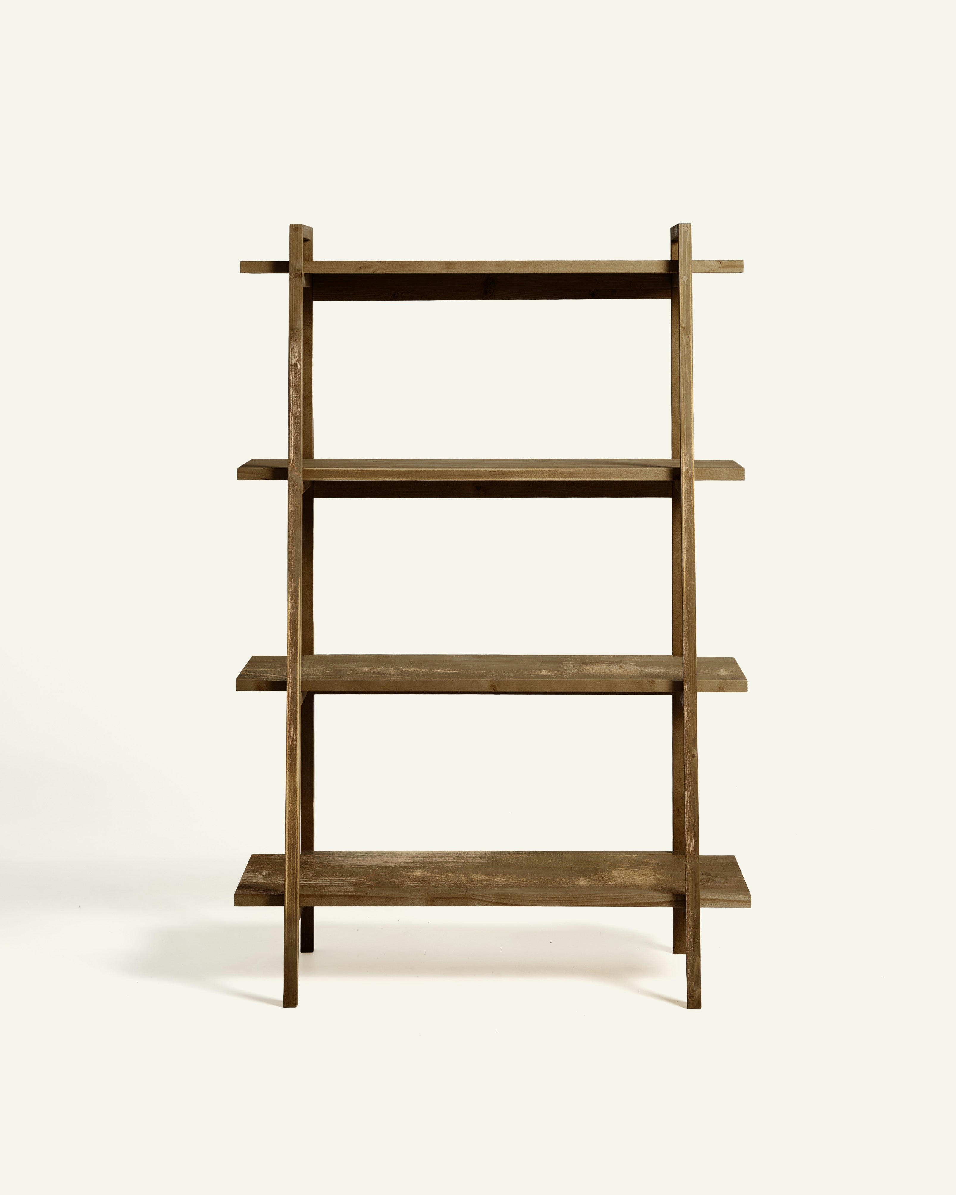 MARLENE - Bibliothèque en bois d’épicéa en couleur marron vieilli