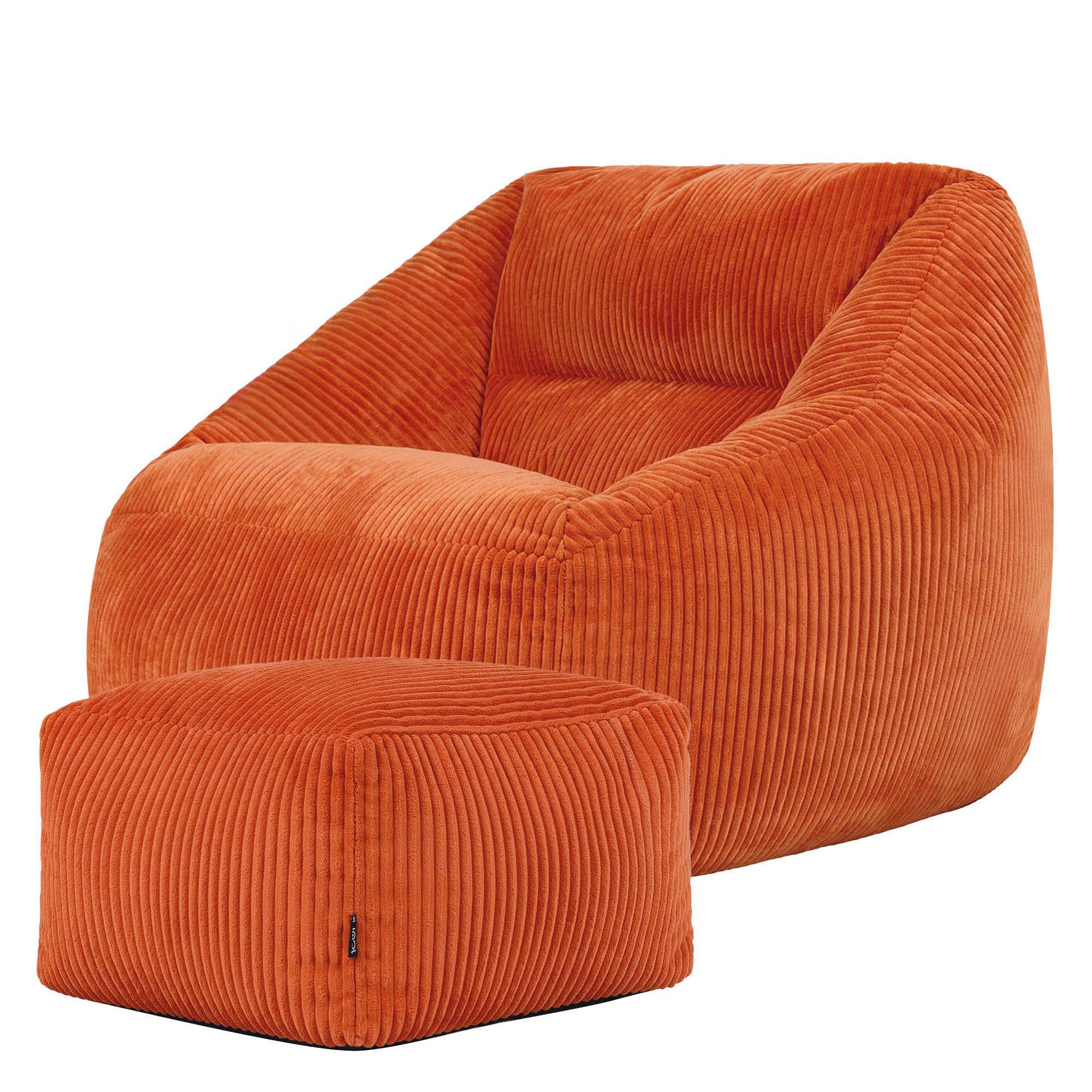 icon Natalia Zitzak Fauteuil met Poef - Ribfluweel - Terra-oranje