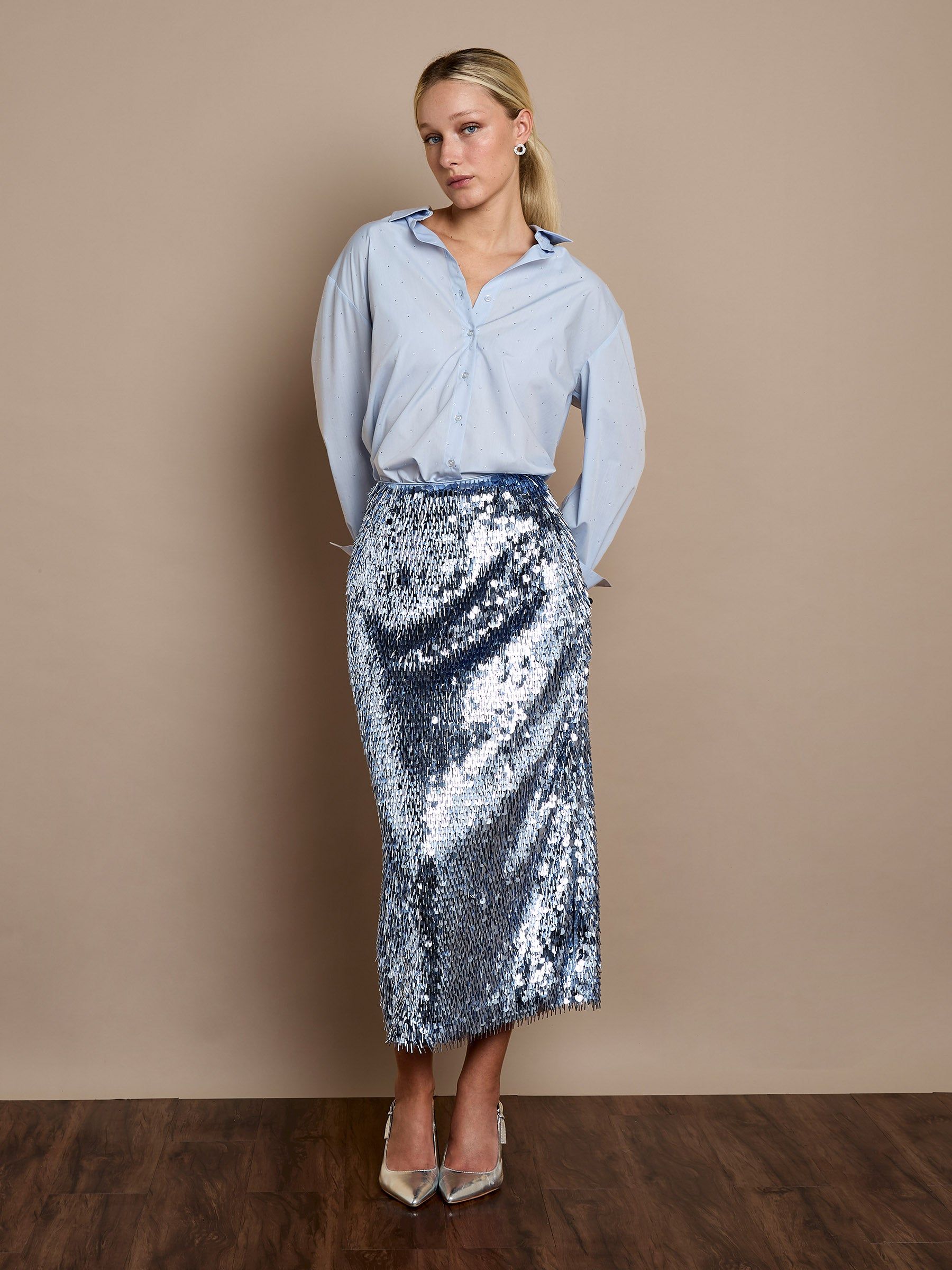 GWD by GEORGE W. DAVIES GWD Simone Sequin Midi Skirt Blue