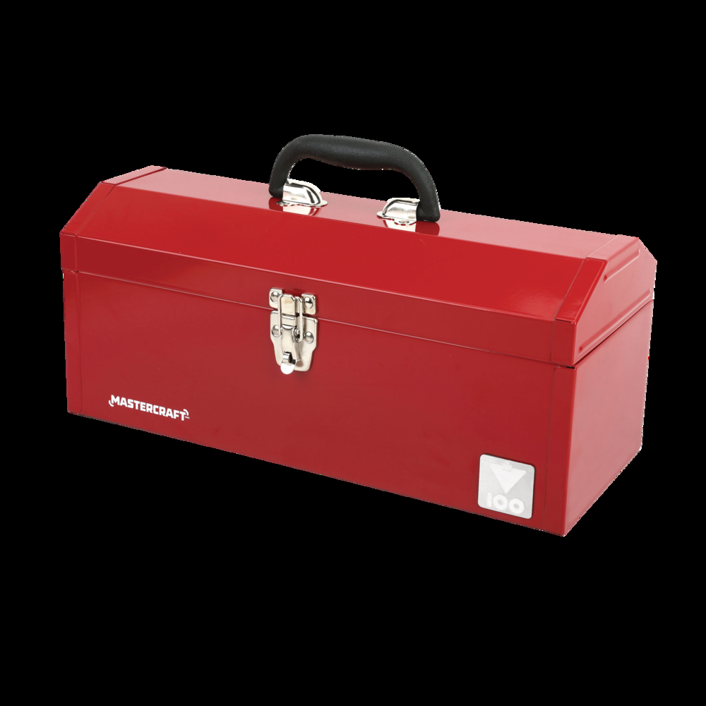 Mastercraft Portable Metal Hip Roof Tool Box w/ Removable Tray, Red, 17-in