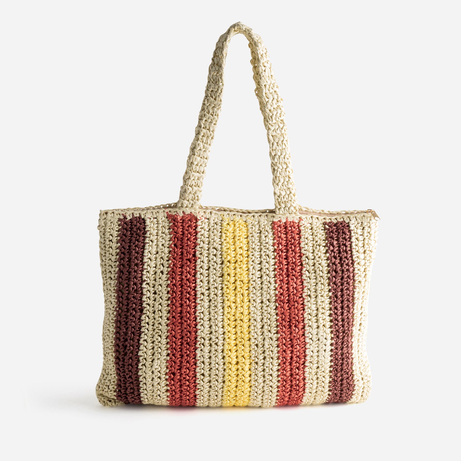 Sac beige paille papier motif rayures