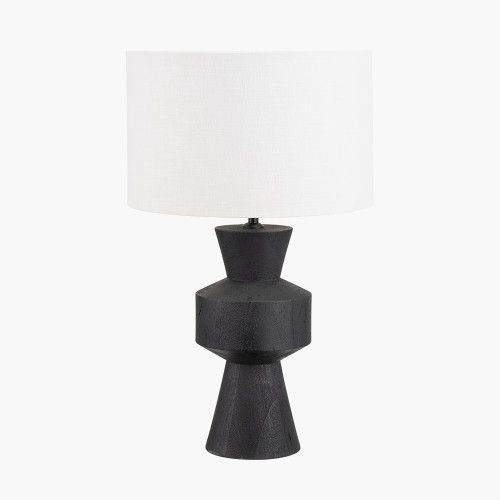 Ruma Mango Wood Contemporary Table Lamp with Linen Drum Shade