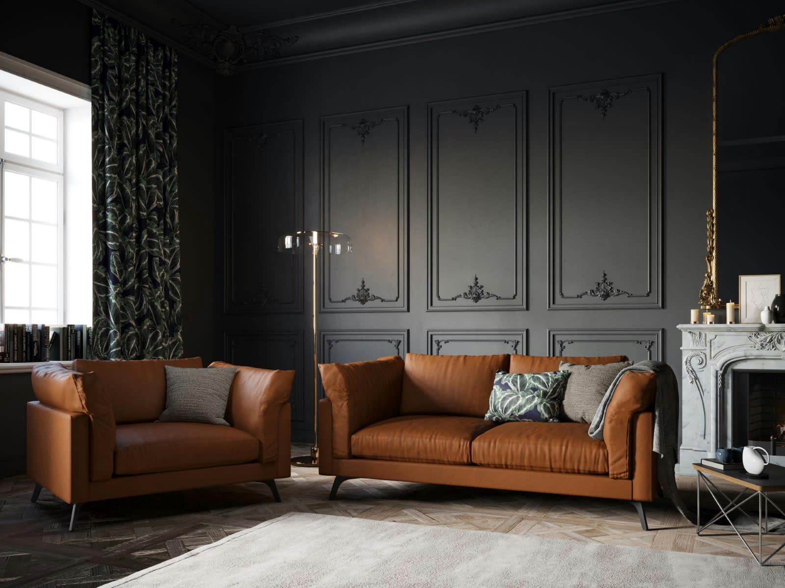 CAMILLE - Canapé 2 places en Cuir Véritable Marron