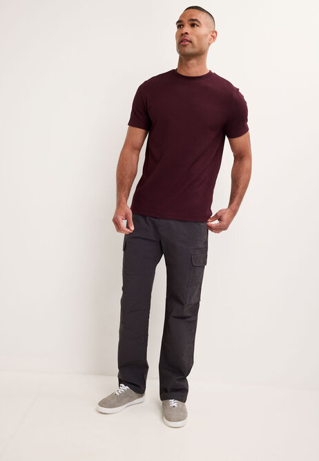 Mens Burgundy Compact Waffle Cotton T-Shirt