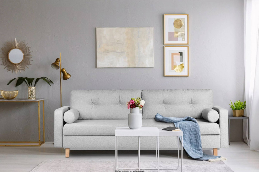 KONSIMO ERISO Sofa jasnoszara rozkładana 3 os. szer. 220 cm