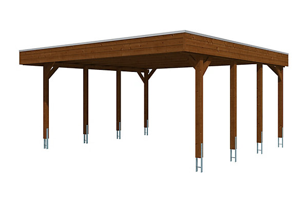 Carport SKAN HOLZ Friesland 546 x 555 cm, avec toit EPDM, noyer