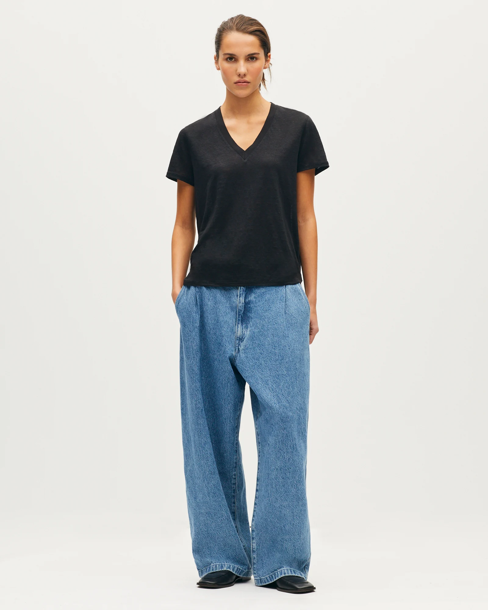 T-shirt col V en lin