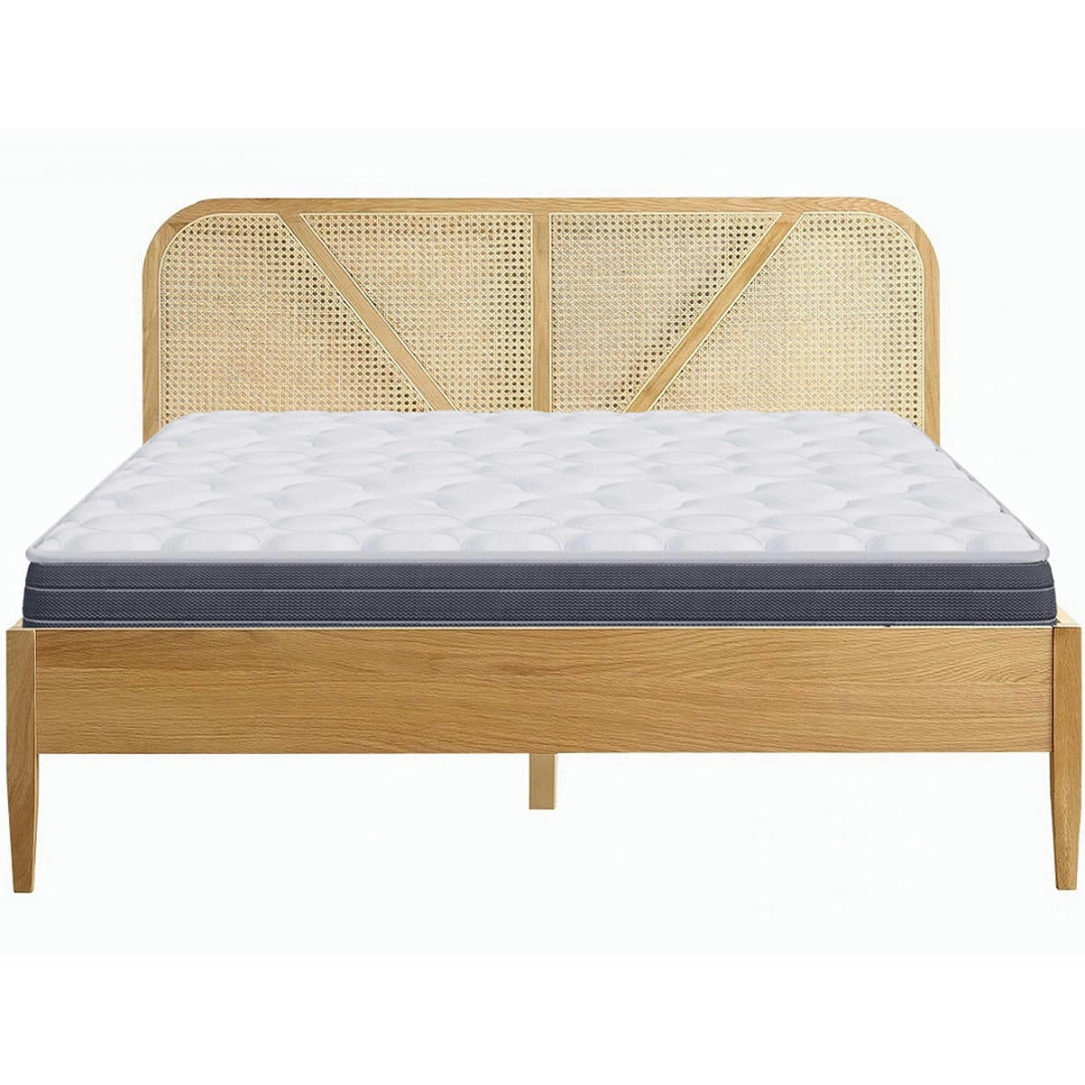 MEMO HR & LEONIE - Pack lit 140x190 en bois et cannage + Matelas mémoire de forme