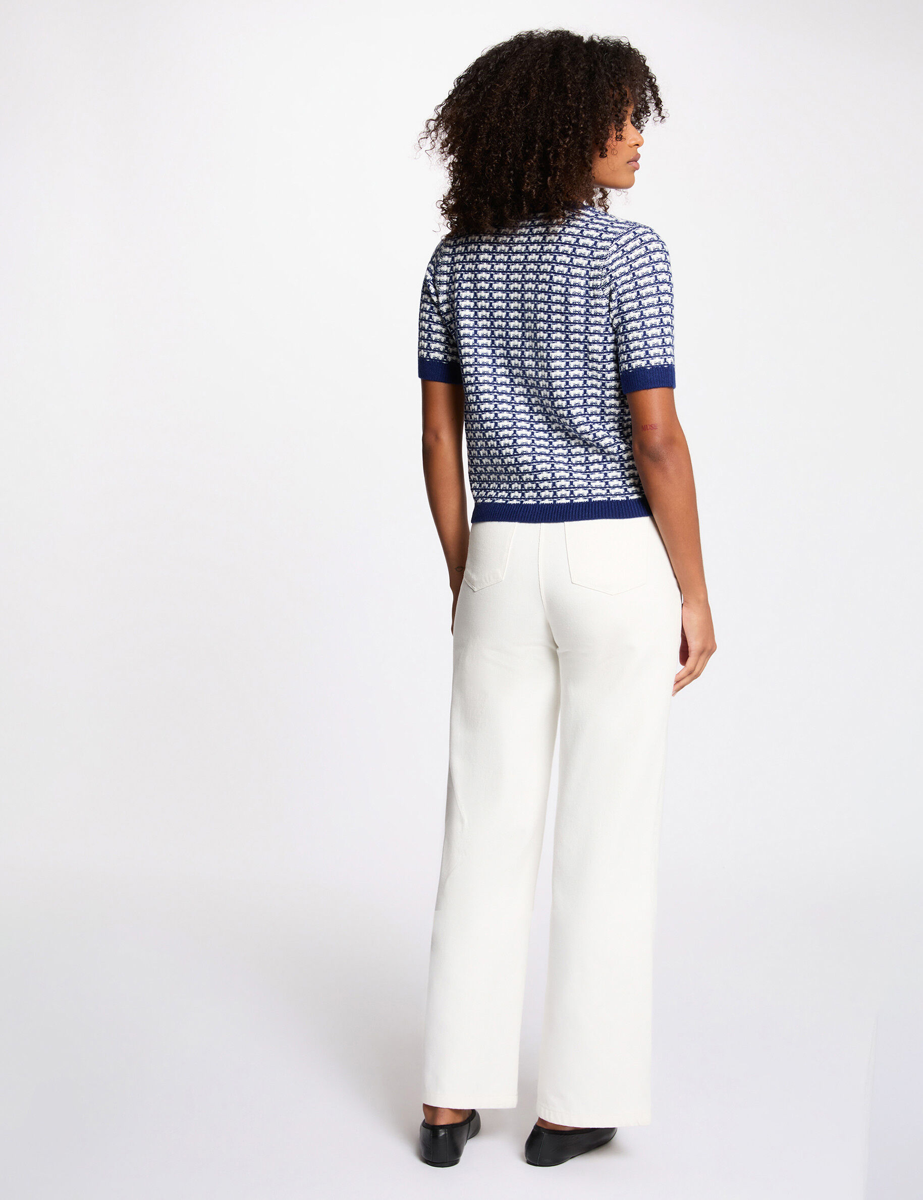 Printed Short-Sleeved Cardigan Navy Blue Women