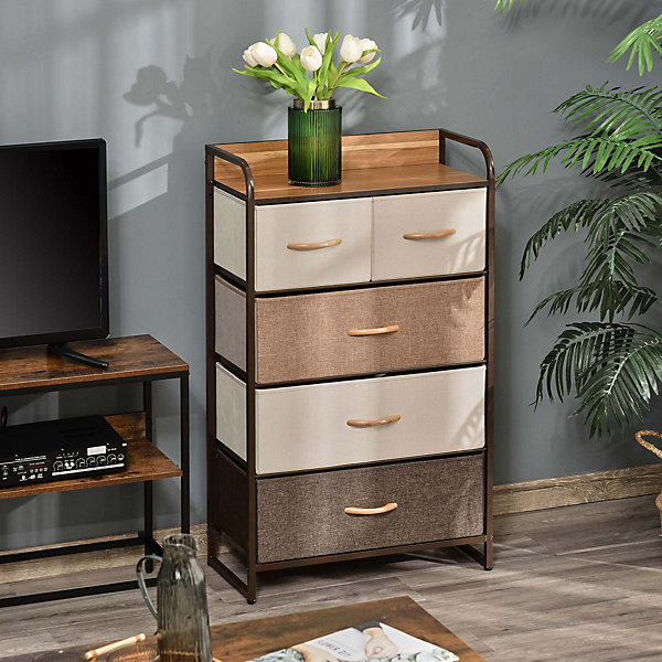 Commode meuble de rangement 5 tiroirs pliables en tissu 58 x 29 x 99 cm marron