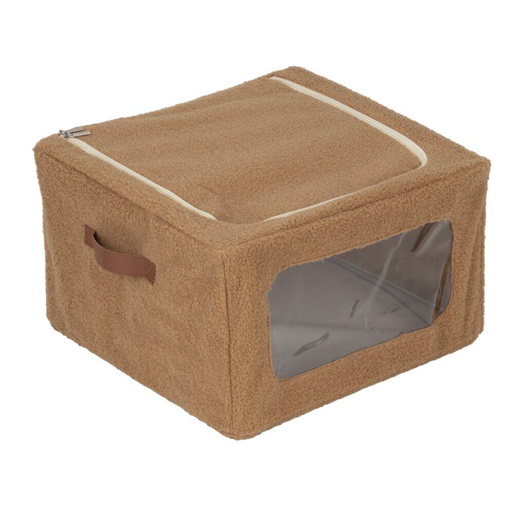 Panière de rangement carrée laine bouclée marron 40x40xH25cm