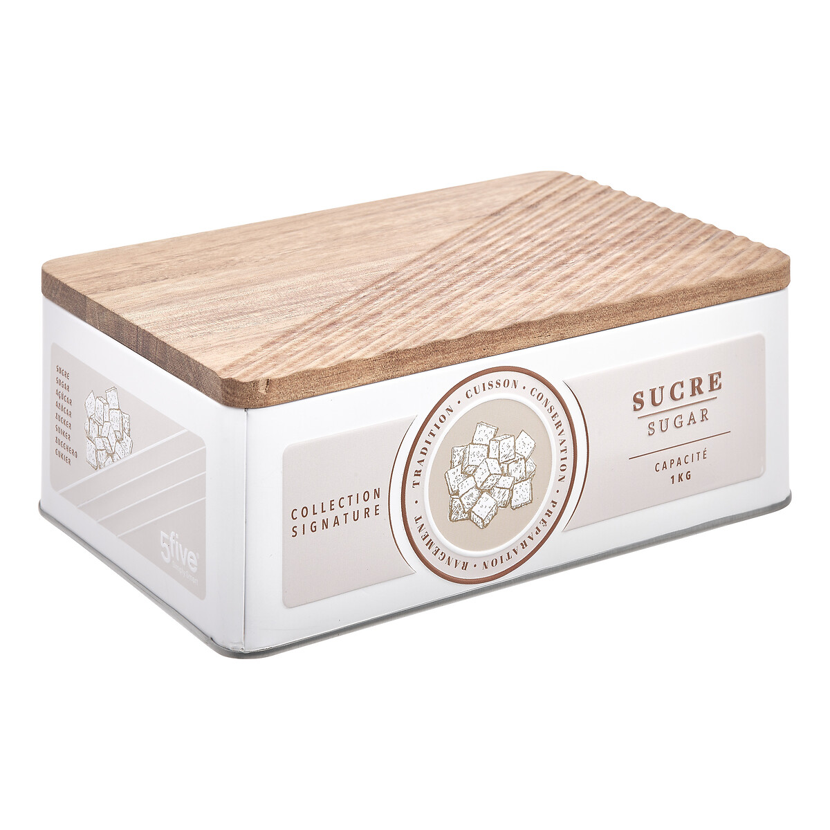 Lata para açúcar bege de metal com tampa