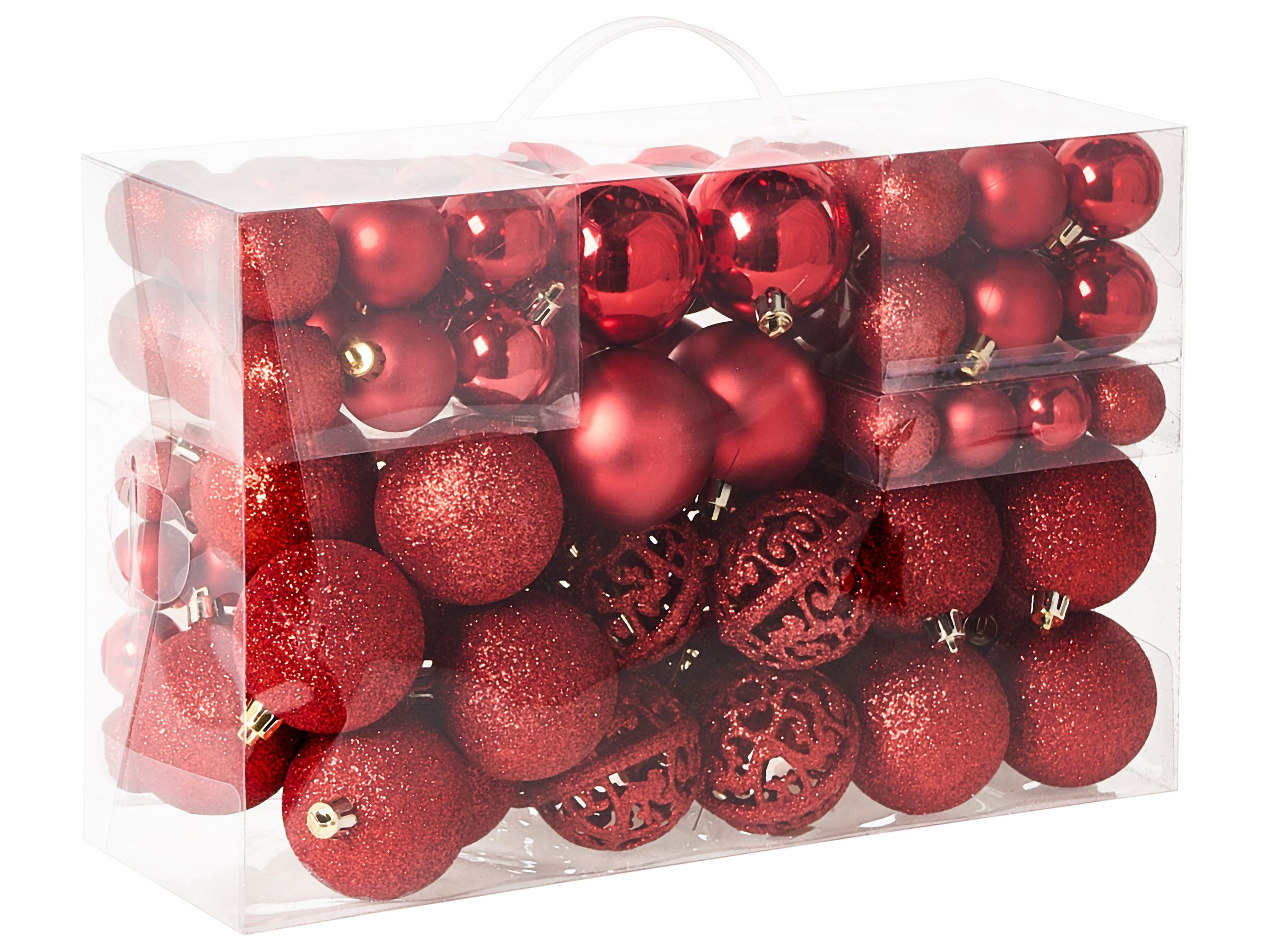 Zestaw 100 plastikowych czerwonych tradycyjnych bombek