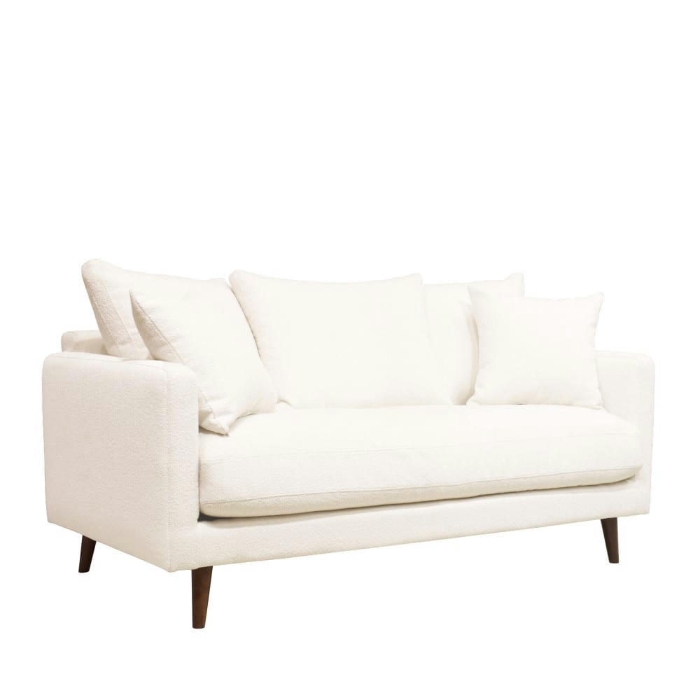 VILLABON - Canapé 3 places en tissu bouclette pieds bois blanc ivoire