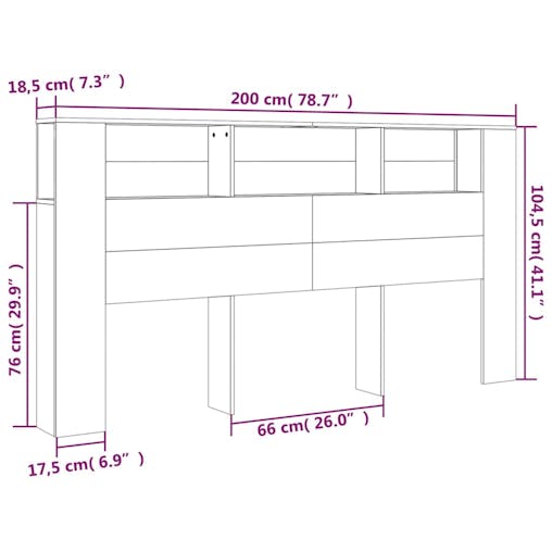 NNEVL Headboard Cabinet Black 200x18.5x104.5 cm