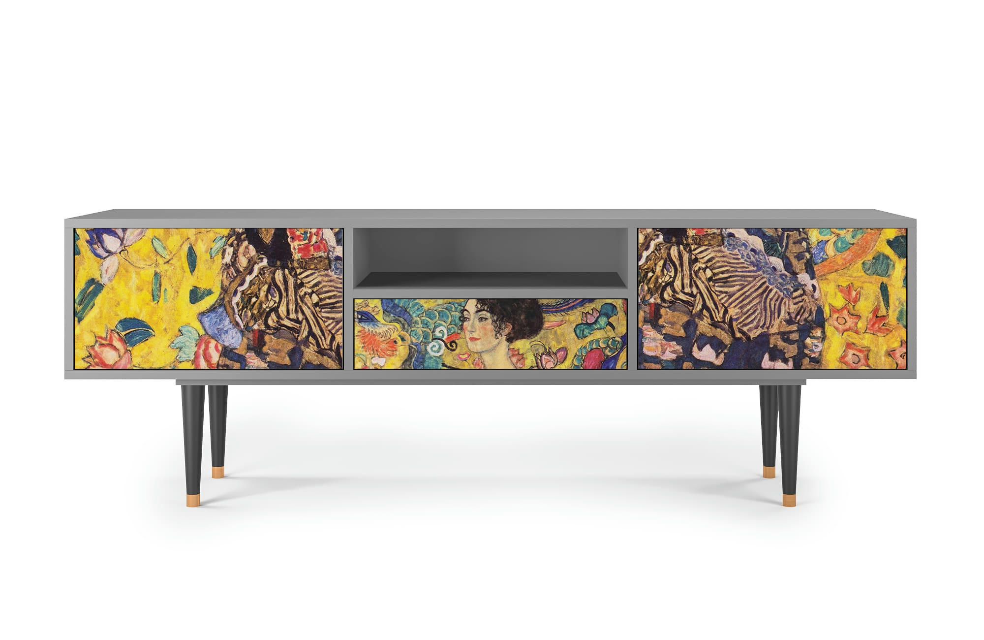 LADY WITH FAN BY GUSTAV KLIMT - Meuble TV  jaune 1 tiroir et 2 portes L 170 cm