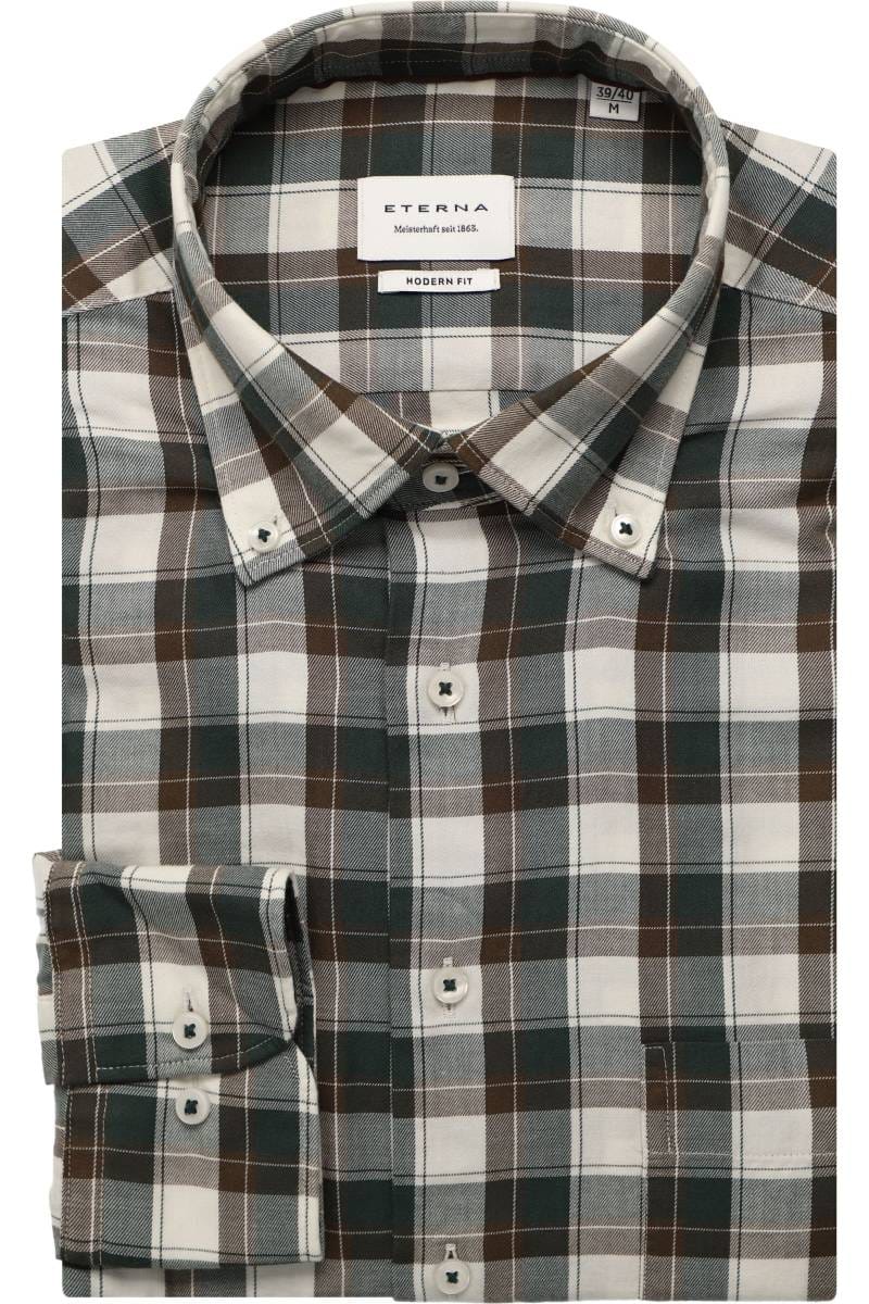ETERNA Modern Fit Tencel Hemd grün, Kariert