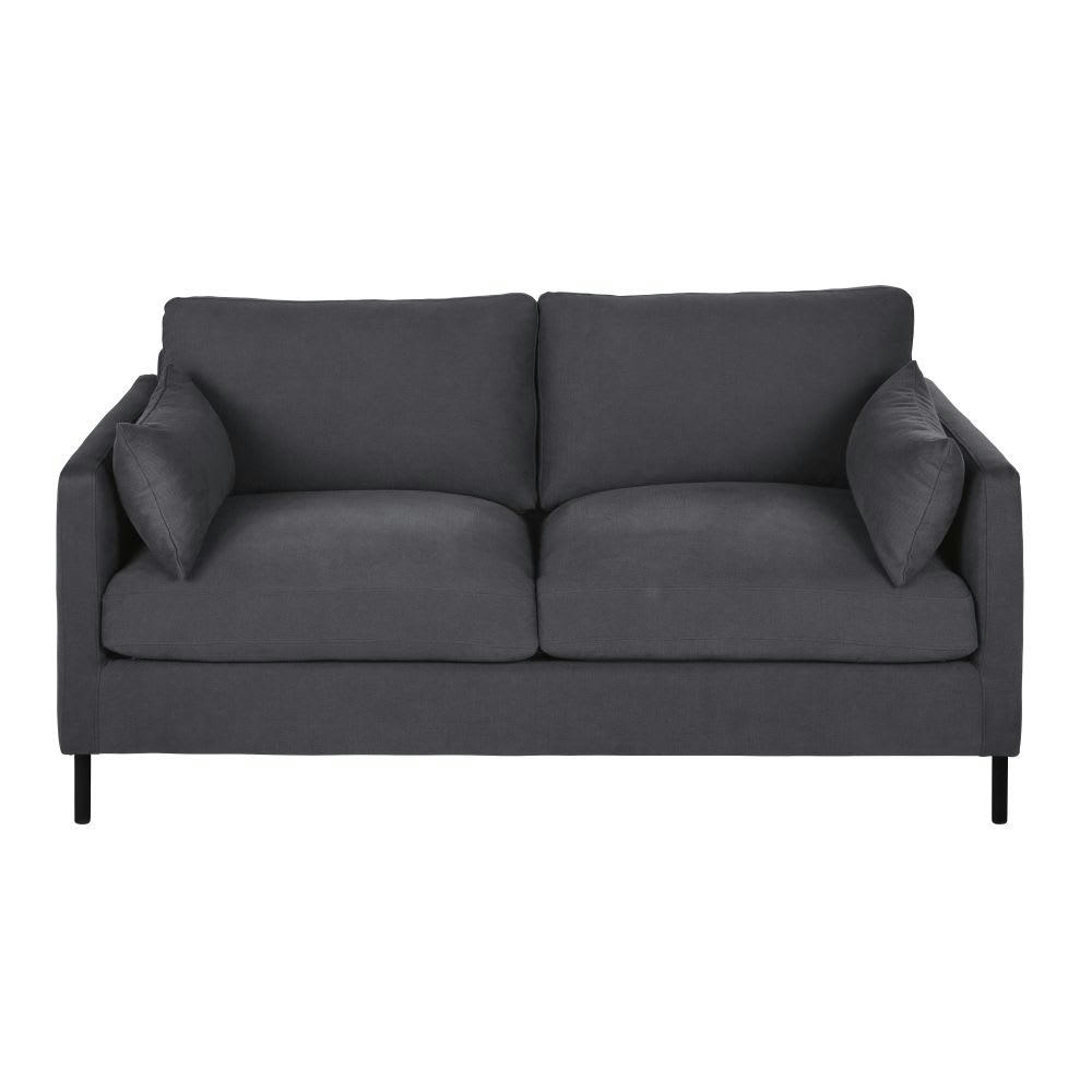 Julian - Canapé 2/3 places en coton et lin gris ardoise et pieds en métal