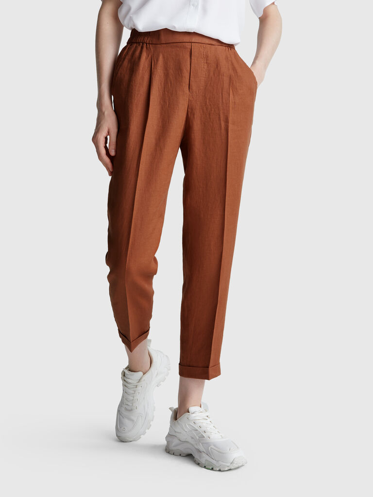 Regular fit pure linen trousers