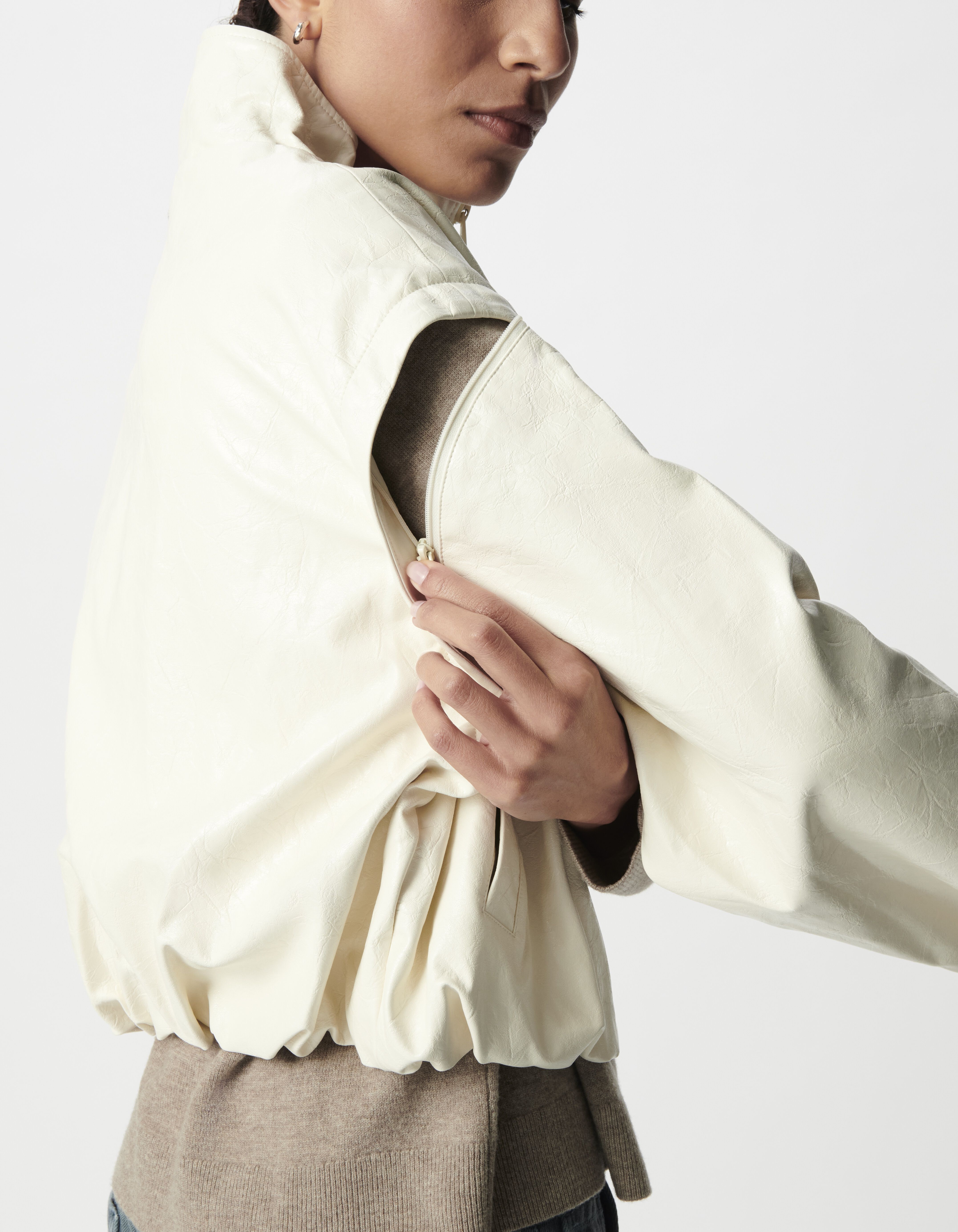 Blouson court blanc esprit rock manches amovibles Femme