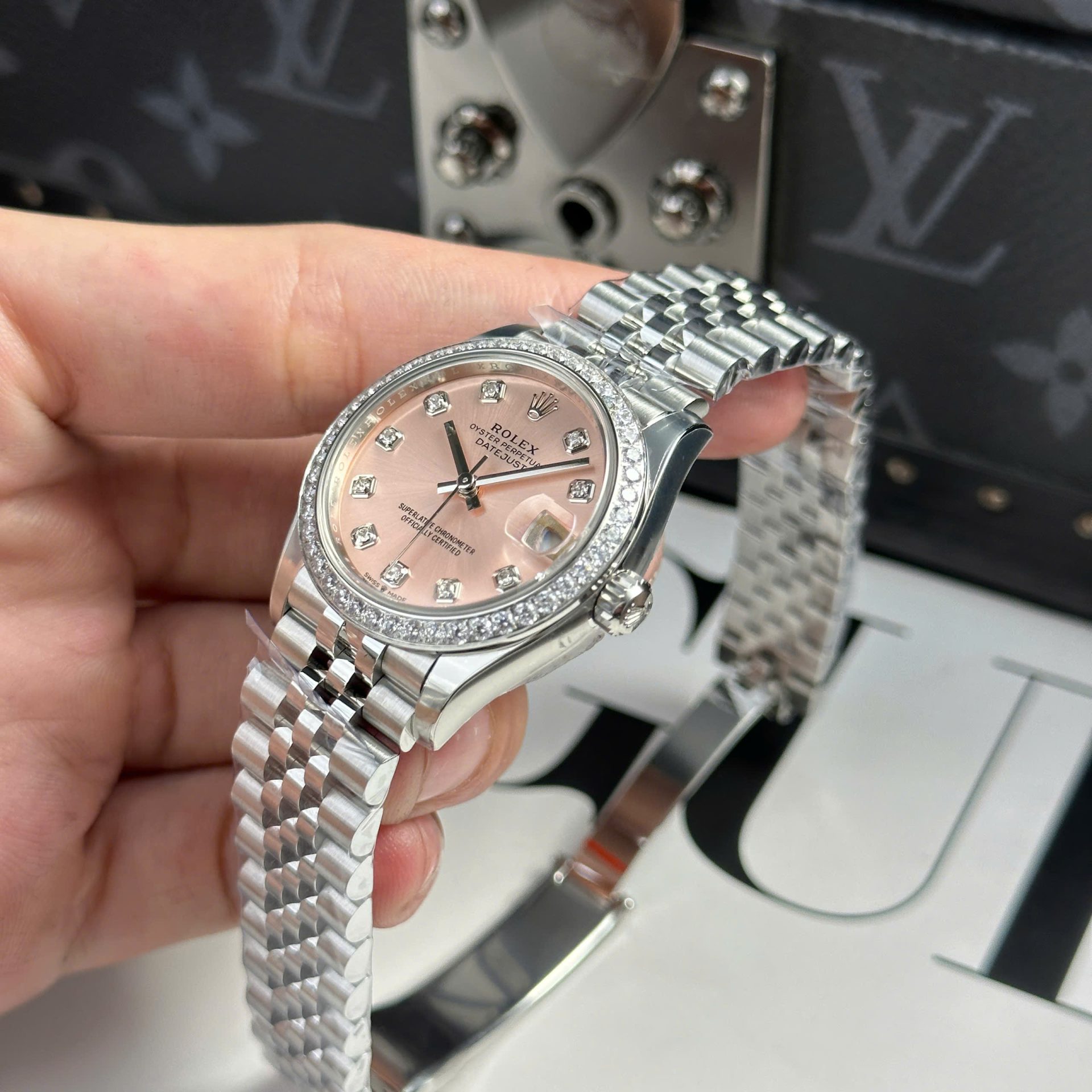 Rolex Datejust 316L Steel Pink Dial Bezel Diamonds 31mm Jub AAA Replica