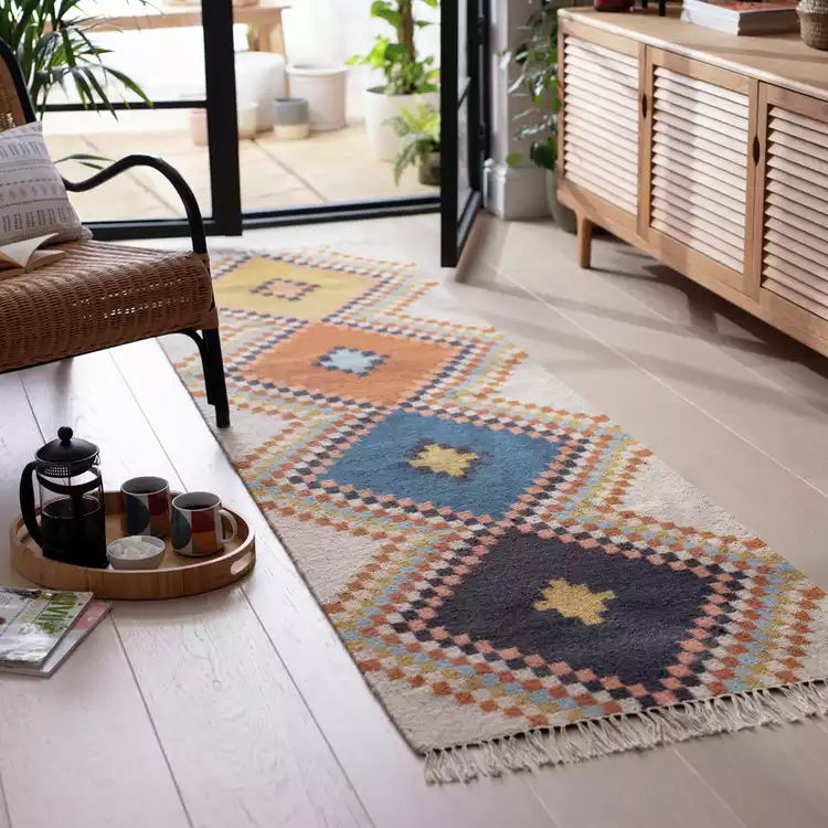 Habitat Traditional Natural Wool Flatweave Rug - 66x200cm