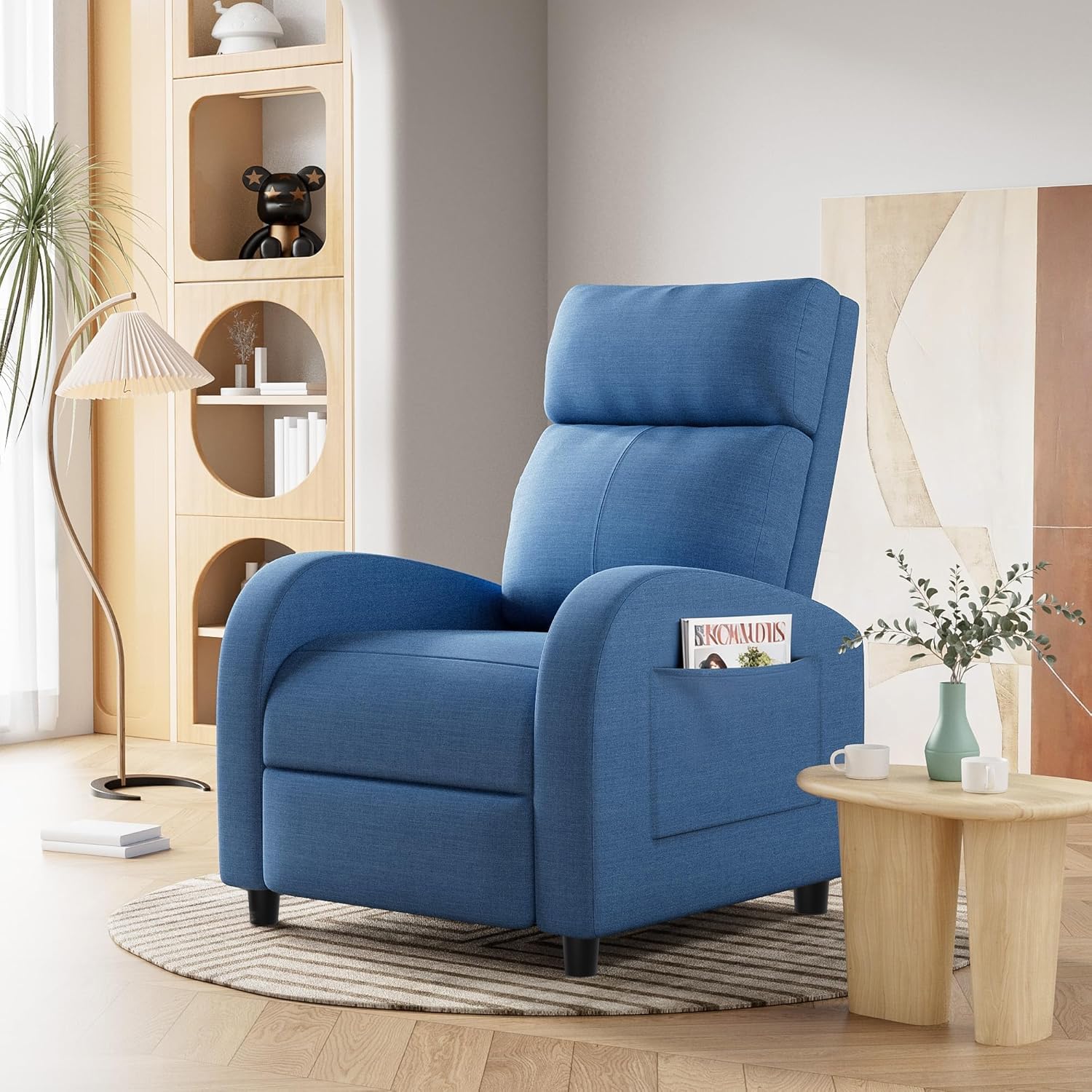 Homall Recliner Chair, Recliner Sofa for Adults, Recliners Home Theater Seating with Lumbar Support, Reclining Sofa Chair for Living Room (Fabric, Dark Blue)