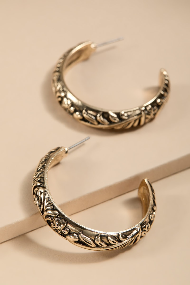 Amber Embossed Gold Hoop Earrings