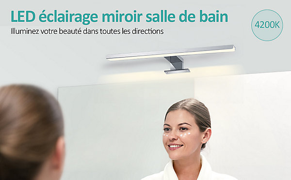 EMKE Applique murale LED pour salle de bain, 40 x 15 cm, 4200 K, blanc 3 méthodes d'installation