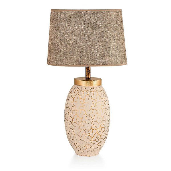 Lampe à poser moderne chic dorée, abat-jour brun chiné KARS