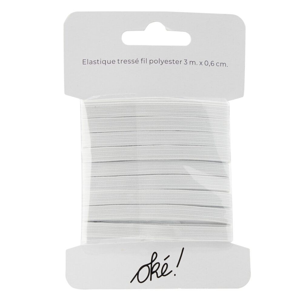 élastique tressé blanc 6mm L5m