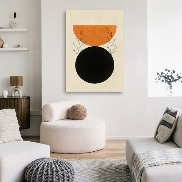 Feeby Obraz Japandi, Liście Minimalizm Czarny Pomarańczowy 40x60
