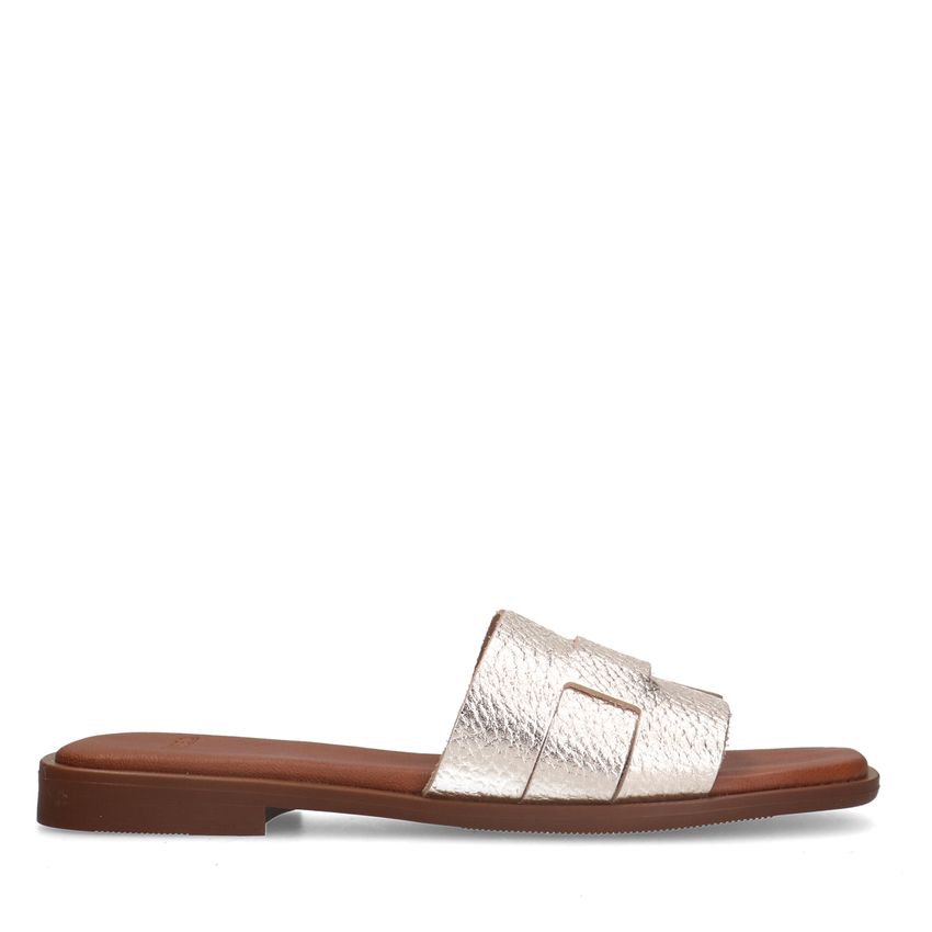 Manfield Gouden leren gevlochten slippers