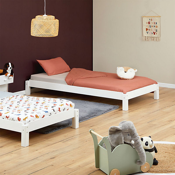 Lot de 2 lits superposables 90x190 cm RINO en pin massif lasuré blanc