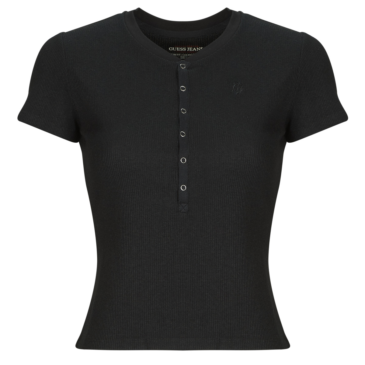 Guess - GJ SS HENLEY WAFFLE - Black