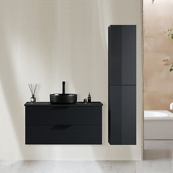 Ensemble salle de bain 120 cm noir vasque à poser noir Aqualinea