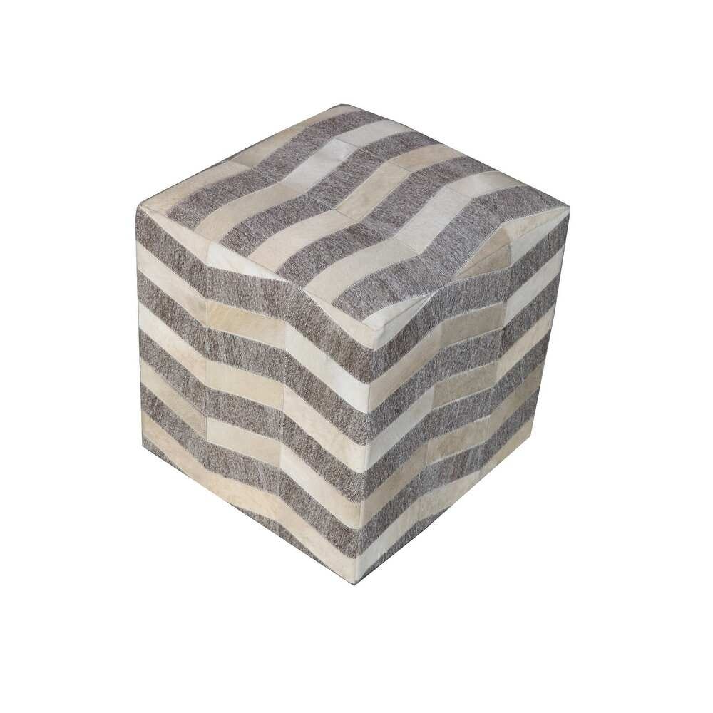18 Gray and Beige Hair on Hide Cube Chevron Pouf Ottoman