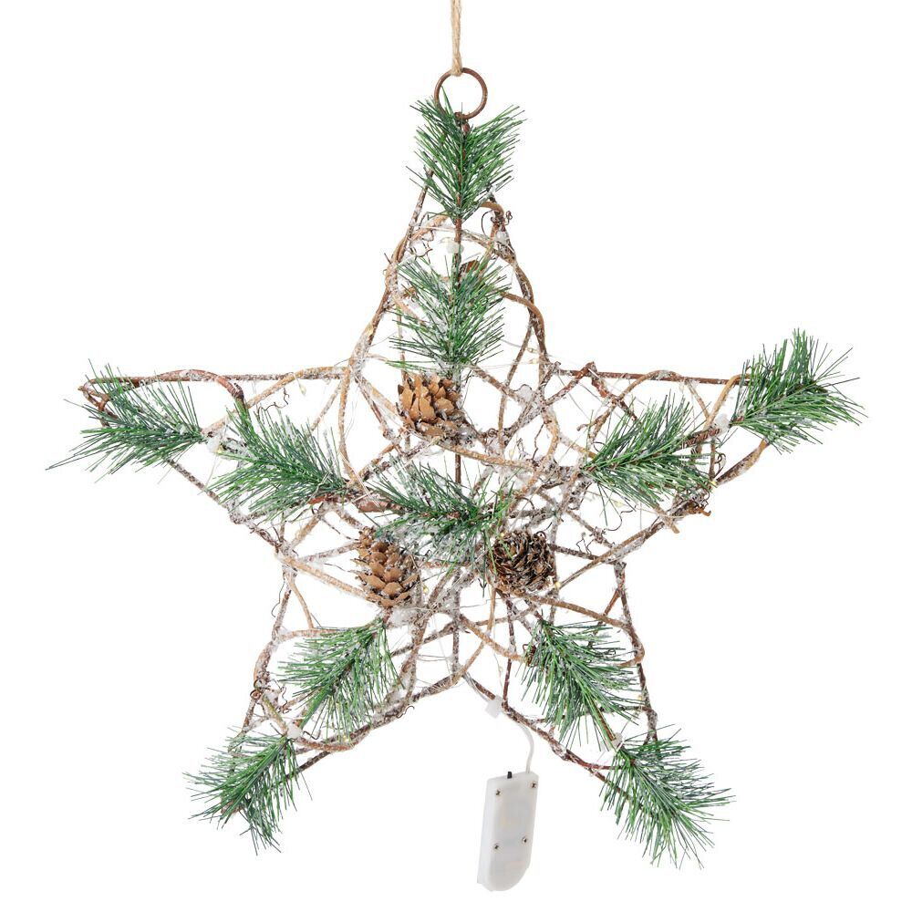 étoile de No&euml;l lumineuse métal et rotin 30LED blanc chaud H30cm