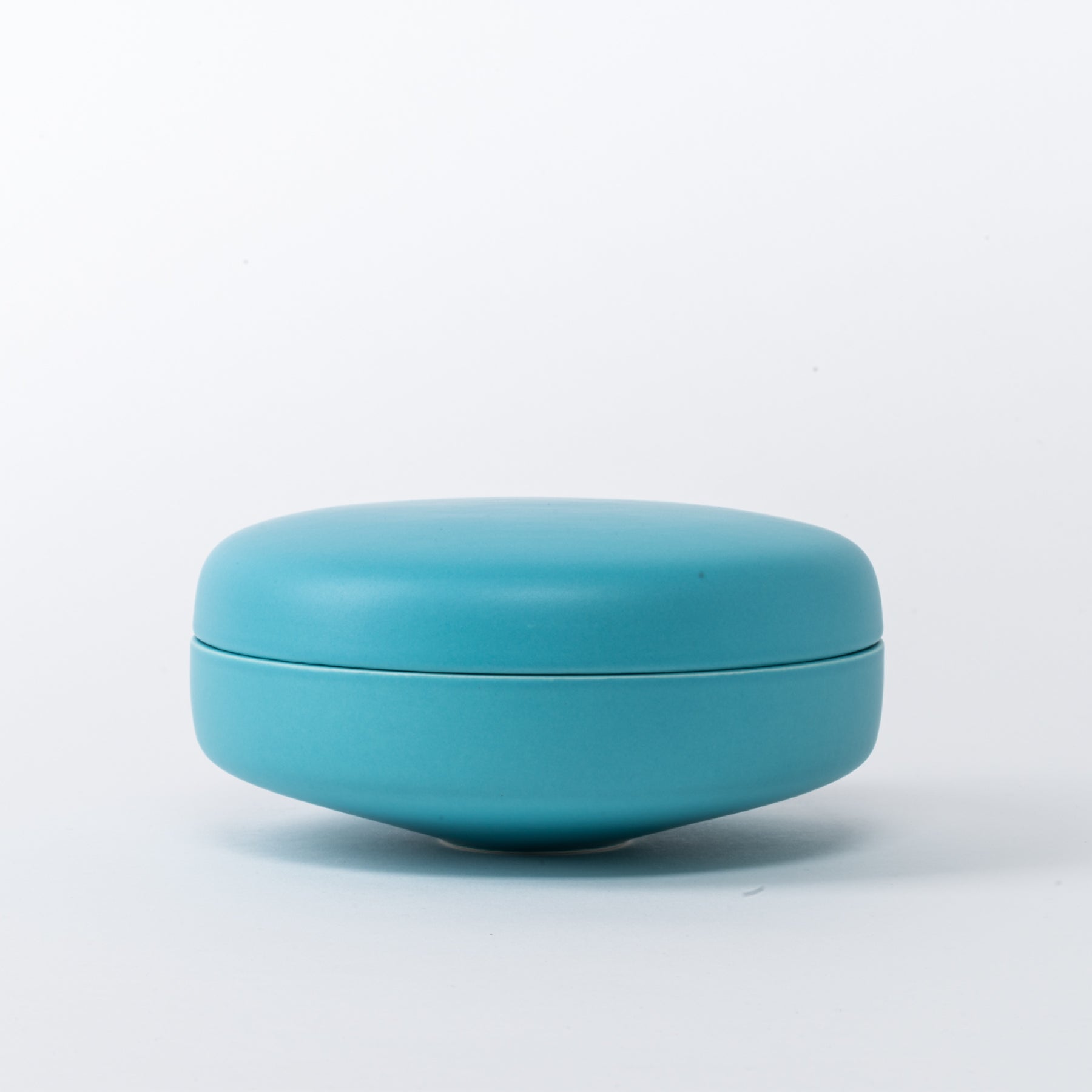 Large Azure Blue Lidded Box - Wide Pebble Ceramic Jar